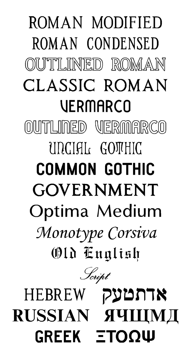 Below is a representation of several of our suggested fonts to letter your